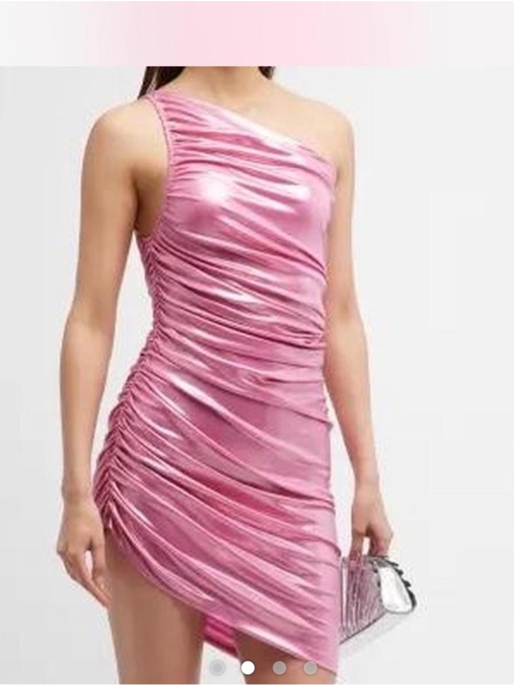 Norma Kamali Metallic Pink One-Shoulder Ruched Mini Dress